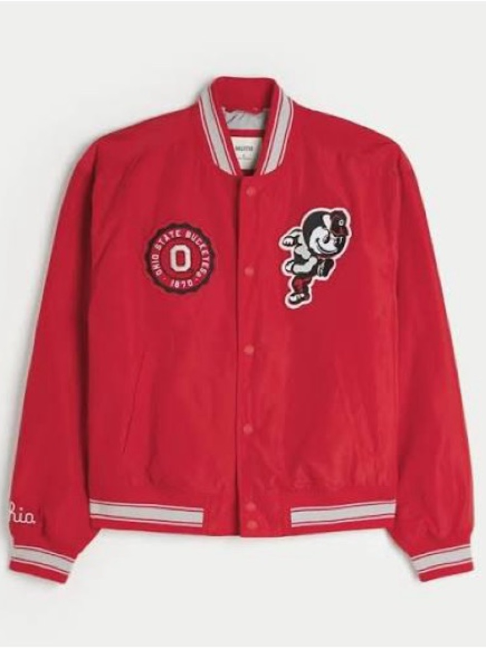 Hollister Red Ohio State University Bomber Varsity Jacket with White Trim